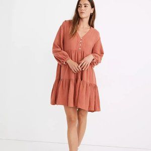 NEW Madewell Lightspun Colette Mini Dress Pink Gauzy Long Sleeve Pockets Size 2